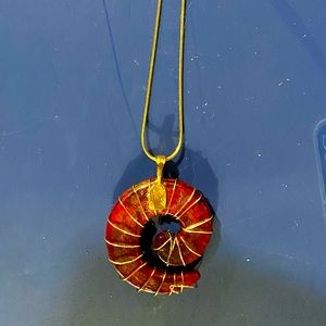 Necklace-handmade pendant with gold tone chain. 14” drop. NIB. Statement piece!